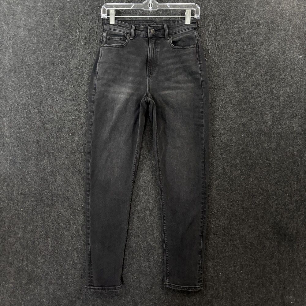 American Eagle Mom Jeans Women's 00 Gray High Rise Stretch Denim Charcoal Wash